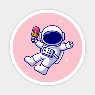Cute Astronaut Holding Popsicle Cartoon Magnet